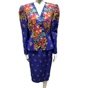 Rickie Freeman Teri Jon Vintage Metallic Colorful Blazer Jacket Skirt Set Sz 6